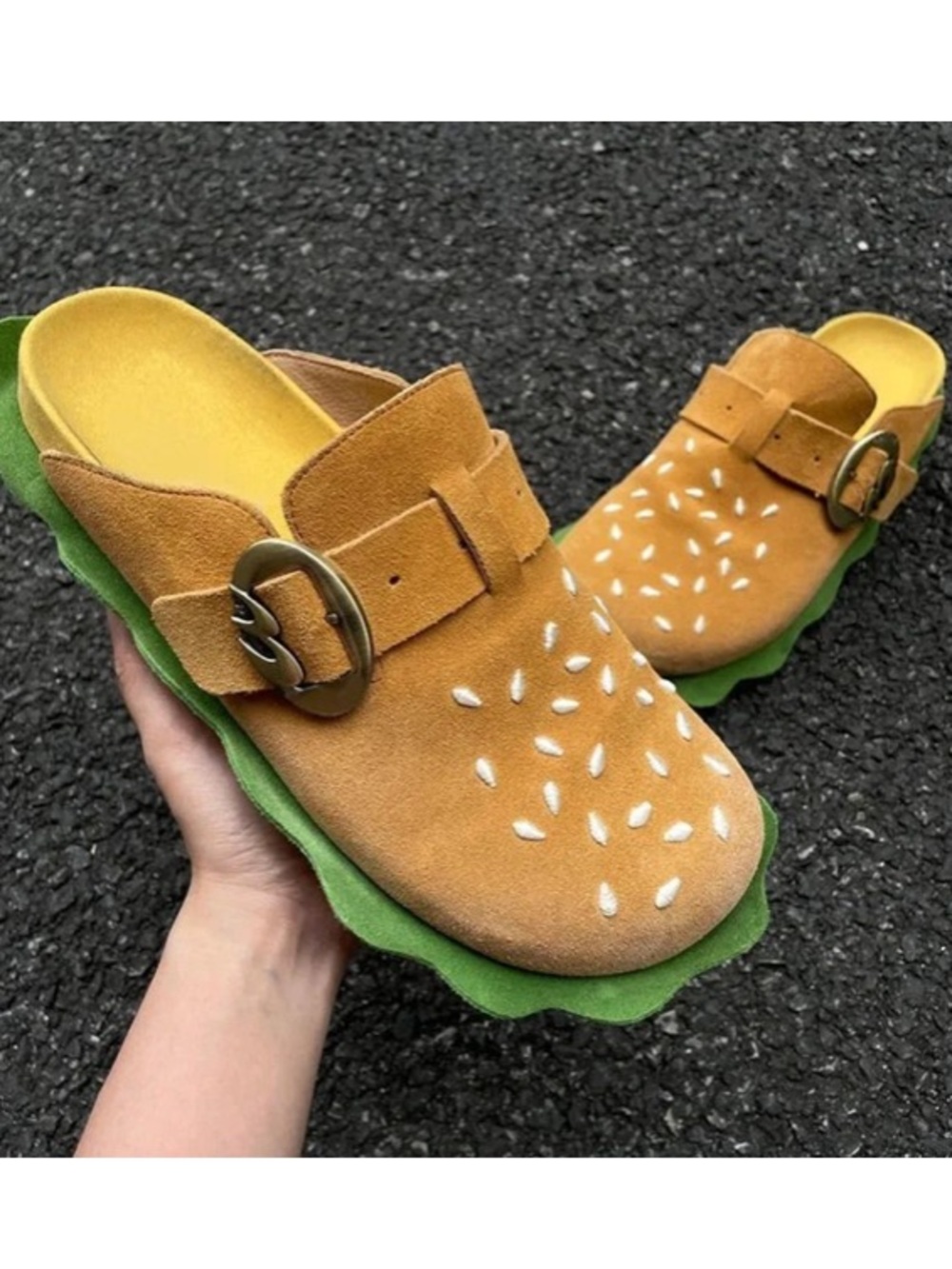 HelloSlippers Burger Clogs Suede Unisex Women’s 9.5 Men's 8 Toasty Bun Brown FUN